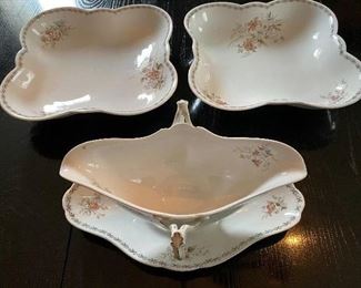 Lot 75: $60-Lot of Hutschenreuther 2 square bowls 9-1/2" and gravy boat with attached plate. marked 1640