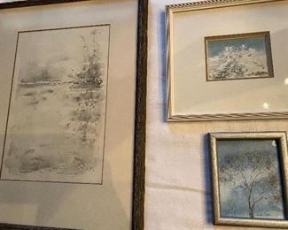 Lot 54: $100- 3  winter scenes-13"x18", 10"x9", 5"x5-1/2"