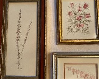 Lot 56: $75- 3 floral watercolors-10"x5-1/4", 5-1/2"x 4-3/4", 5-3/4"x4-3/4"