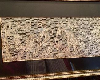 Lot 85: $65-lace panel with lion and rooster 18-1/2" x 11"