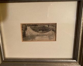 Lot 57: $20- Tiny painting of a bridge. Image is 1"x2-1/4"