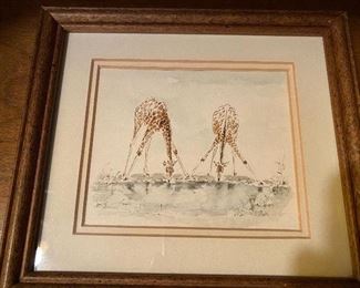 Lot 49: $25- Giraffe watercolor 6-1/4" x 6"