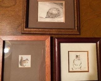 Lot 58: $45- 3 tiny watercolors of animals-images are 1"x1", 2"x2" and 2-1/2"x2"