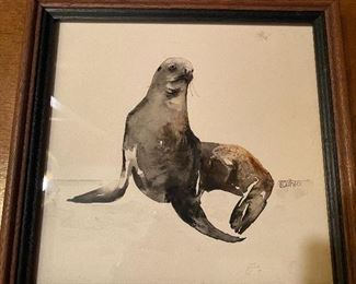 Lot 50: $25-Seal watercolor 7-1/2" square