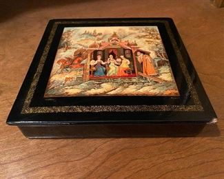 Lot 98: $45- Russian lacquer box, signed approx. 6-1/2" square