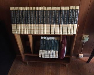 Encyclopedia set in bookcase.