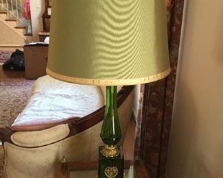 Green glass lamp.