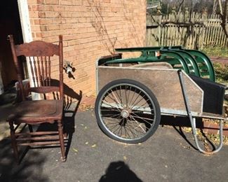 Wooden chair and Pull cart.