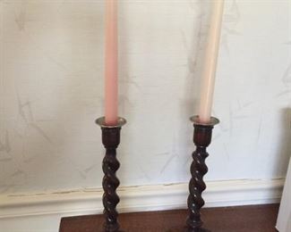 Pair of Wooden candlestick holders.