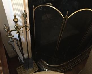 Fireplace screen and accessories.