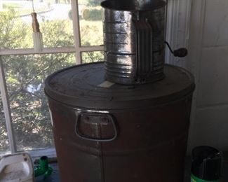 Metal canister.