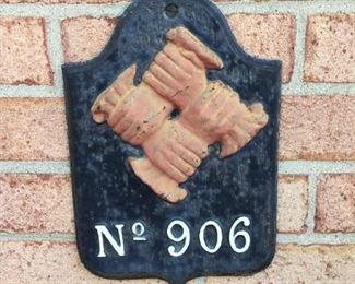 VINTAGE CAST IRON NO. 906 INSURANCE MARK ADVERTISING WALL SIGN PLAQUE.