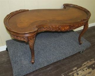 French Style Carved Coffee Table w/Inlaid Designs