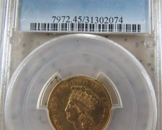 PCGS Graded 1855 Gold $3.00 Coin