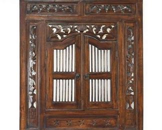 Carved Wooden Indonesian Wall Mirror With Stain Finish