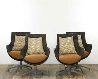 Palecek Brown Woven Swivel Smile Chairs