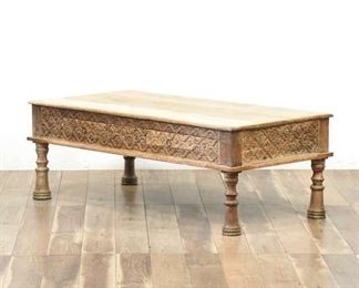 Carved Solid Teak 2 Drawer Coffee Table