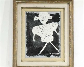 Signed Miguel Chavez Primitive Figure Painting Canvas