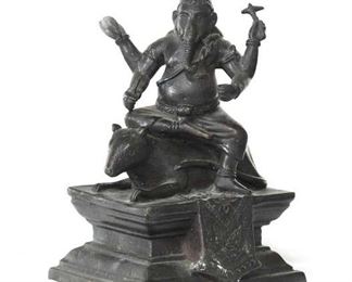 Statuette Of Elephant God Ganesha On Bandicoot Rat