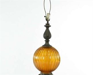 Amber Glass Sphere And Metal Table Lamp - No Shade