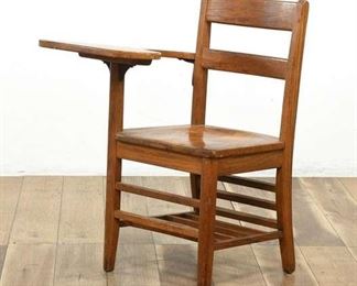 Vintage Wooden Student Desk With Shelf Under Seat