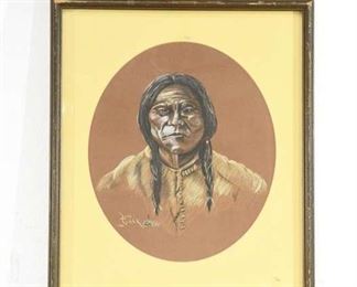 Signed Jim Clark Sitting Bull Pastel On Paper Art
