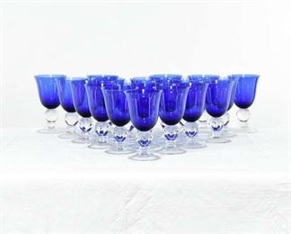 Cobalt Blue Clear Stem & Base Glass Goblets, 20 Pieces