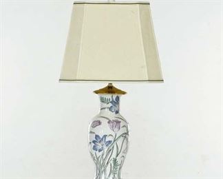 Iris & Tulips Floral Painted Lamp W/ Shade