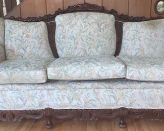 Antique sofa/settee/davenport with carved wood
