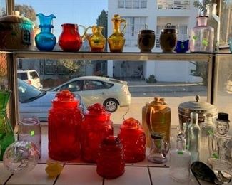 Crackle glass - antique bottles - LE Smith Canister Set