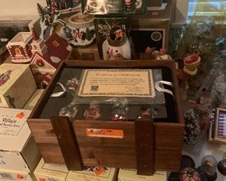 Thomas  Paconi ornaments in wooden crate