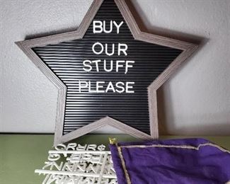Cute Star Shaped Message Board with Letters in Crown Royal Bag
