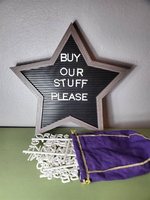 Cute Star Shaped Message Board with Letters in Crown Royal Bag