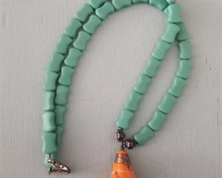 Teal with Painted Stone Pendant Necklace