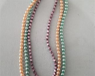 Lot of Three Multicolored Faux Pearl Necklaces.