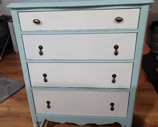 Powder Blue and White Mid Century Dresser