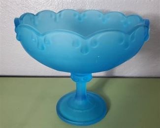 Vintage Indiana Glass Frosted Blue Glass Fruit Candy Dish