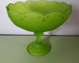 Vintage Indiana Glass Frosted Green Glass Fruit Candy Dish