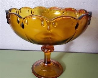 Amber Indiana Glass Tear Drop Compote Candy Dish