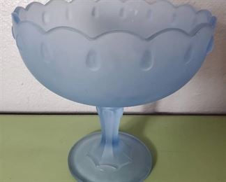 Indiana Glass Garland Teardrop Frosted Blue Pedestal Compote Bowl/Candy Dish