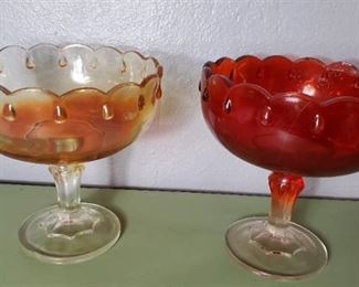 Lot of 2 Vintage Glass Pedestal Fruit Bowls with Tear Drops