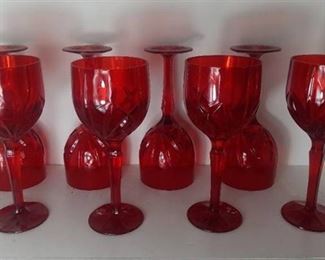 Lot Of Marquis By Waterford 8 Vintage Ruby Red Tall Wine Glasses