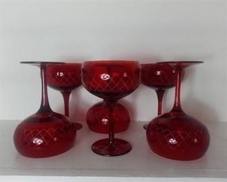 Lot Of 6 Vintage Red Wine Glasses