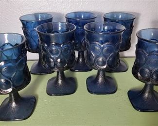 Vintage 70's Noritake Spotlight Blue Streamware Wine Glasses Goblets Set of 7