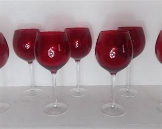 Lot Of 7 Red Wine Glasses - Clear Stem