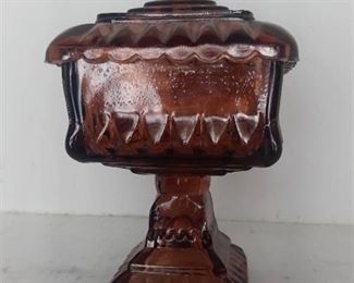 Lot Of 1 Vintage Square Brown Candy Dish With Lid
