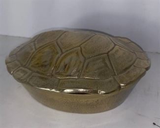 Lot Of 1 Decorative Brass Turtle Shell Cast Dish With Lid