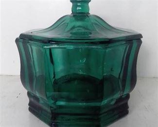 Indiana Glass Green Concord Octagonal Candy Box Dish Bowl W/ Lid USA