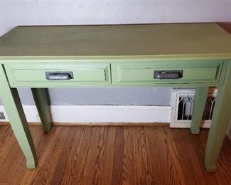 Green Table with Vintage Metal Handles . Shaved Edge