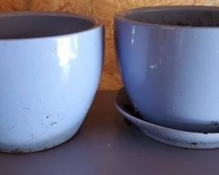 Lot if 2 Large Coffee Cup Planters. 1 with Lower Water Tray